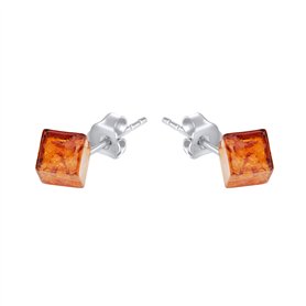 ANDANTE Premium Collection - Boucles d'oreilles en véritable ambre de la Baltique - Argent sterling 925 - Mini cube - Certifié -