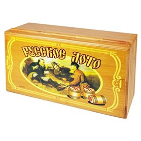 Jeu de loto russe dans coffret en bois avec éléments en bois