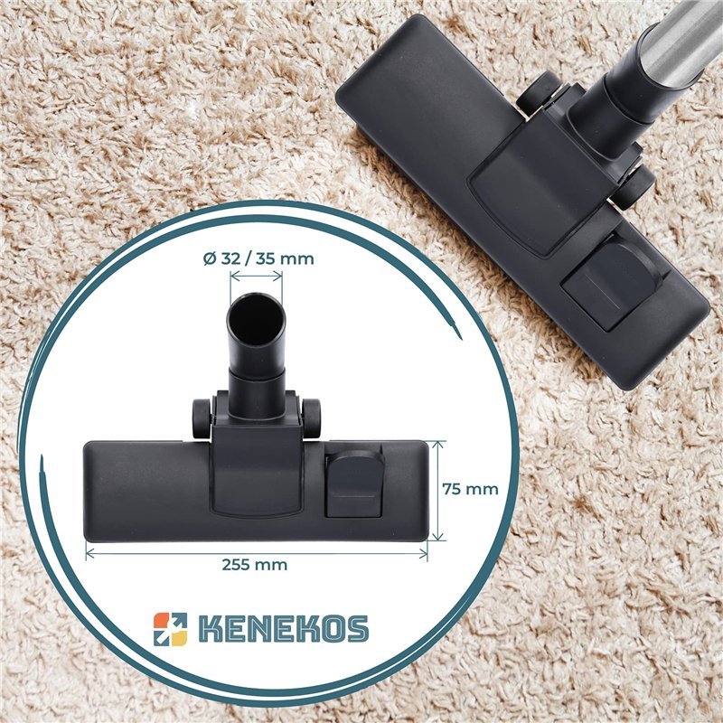 Image secondaire de Kenekos Brosse combinée avec 2 roulettes pour aspirateur 35/32 mm AEG Siemens Miele UVM Plaque de sol en aluminium