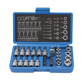 CCLIFE 34 Pièces Coffret douilles torx femelle 3/8" profil E4-E20