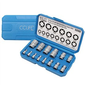 CCLIFE 14 pièces Coffret douilles torx femelle 1/4" 3/8" 1/2"