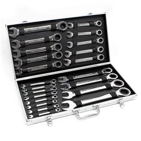 Set Cles à cliquet 22 pièces 6-32 mm Clé de serrage Clè à fourche Clé plate Outil Coffret pratique