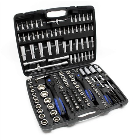 Jeu de 172 Clé à douille Ensemble outils Cliquet réversible Douille Adaptateur Écrou 1/4" 1/2" 3/8"