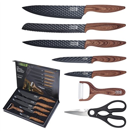 LEBENLANG Set Couteau Cuisine - 7 pièces avec éplucheur et ciseaux I Lot Couteaux Ustensiles de Cuisines knife professionnelle I