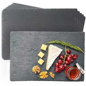 Praknu Lot de 6 Assiettes en Ardoise Rectangulaires - 30x20 cm - Plateaux pour Servir Fromage