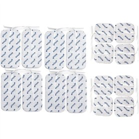 16 électrodes axion | Patchs 10x5 cm et 5x5 cm pour électrostimulateur TENS et/ou EMS réutilisables et autocollants avec connexi
