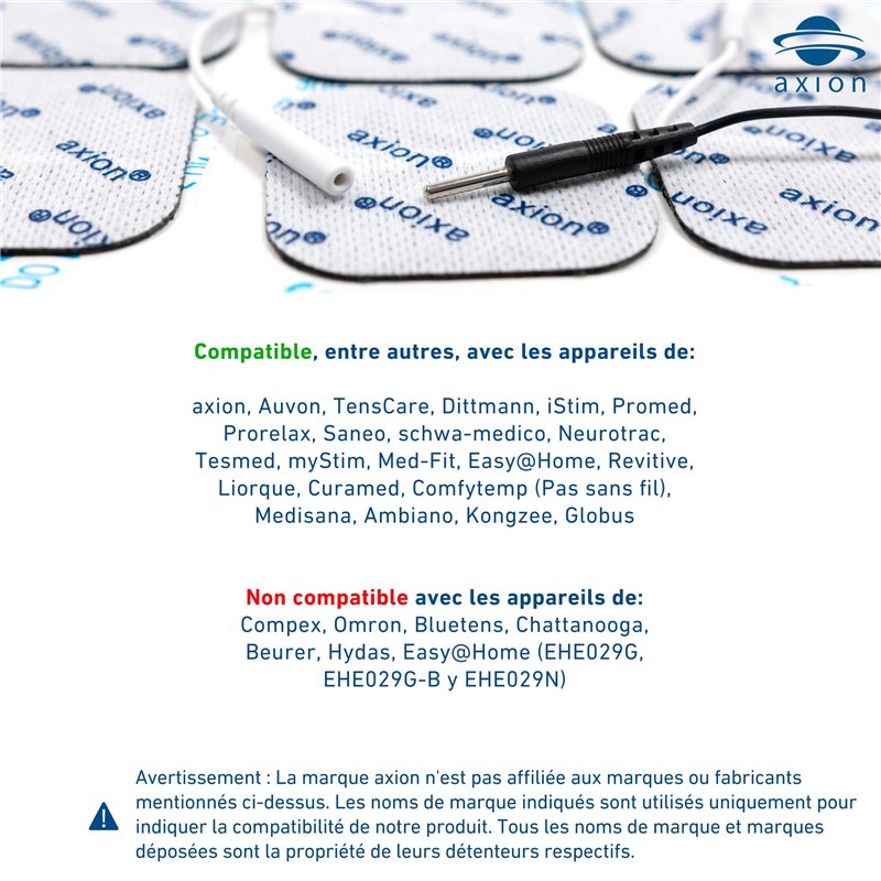 Image secondaire de 16 électrodes axion | Patchs 10x5 cm et 5x5 cm pour électrostimulateur TENS et/ou EMS réutilisables et autocollants avec connexi