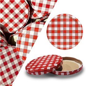 Lot de 50 couvercles pour bocal To 82 modèle 230 / 350 ou 435 ml. Motif carreaux Rouge
