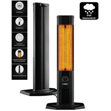 Phönix PCH2000T Radiateur Infrarouge sur Pied en Carbone - Chauffage de Terrasse IP44 Intérieur/Extérieur 2000W - Thermostat