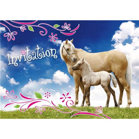 Edition Colibri (10780 FR 10 invitations en Français CHEVAUX/Equitation: lot de 10 cartes d'invitation tendres et illustrées ave