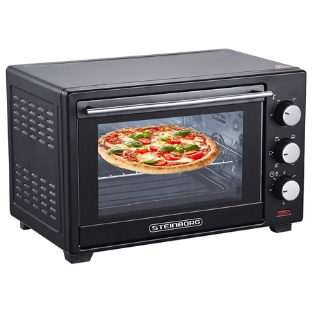 STEInBORG Mini Four 25 Litres | Four à Pizza 3 en 1 | Plaque Ramasse-Miettes | Chaleur de Voûte et de Sole | Convection | Minute