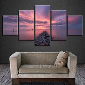 shuyinju Toile Mur Art Photos Salon Décor 5 Pièces Coucher du Soleil Pierres Pont Paysage Marin Peintures Modulaire HD Prints Oc