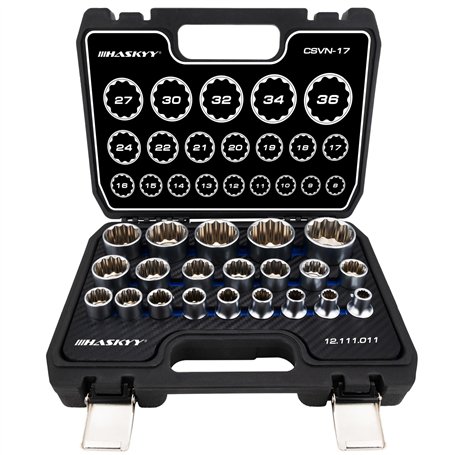 HASKYY® - Lot de 21 clés à douille multidents avec profil 12 et 6 pans
