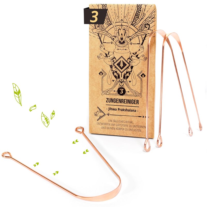 Nature Nerds - Cure-langues en cuivre (3 pièces) - Jihwa Prakshalana - Un rituel de désintoxication ayurvédique avec le gratte-l