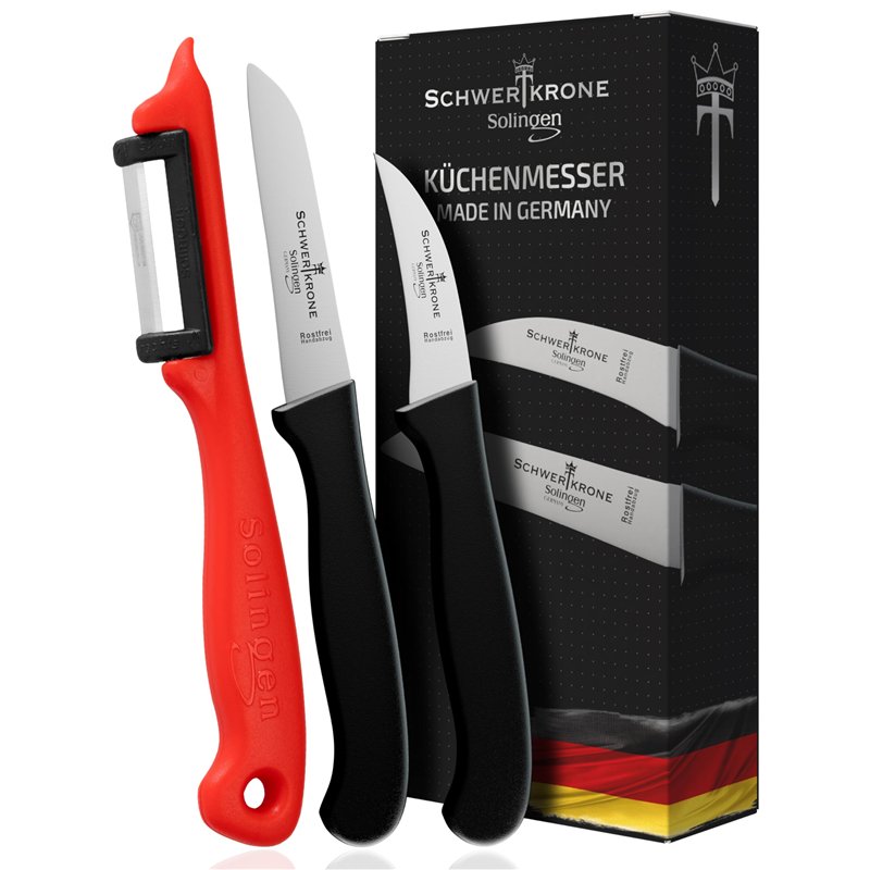 Schwertkrone Set de couteaux de cuisine - Couteaux à légumes tranchants - Couteau à éplucher droit/courbé et économe/éplucheur à