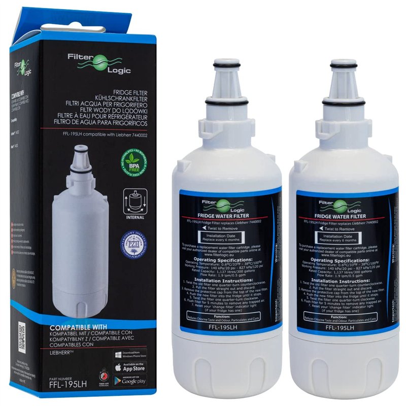 FilterLogic FFL-195LH | 2x Filtre à eau compatible avec Liebherr 7440011, 9880980 InfinitySpring Water Filter Cartouche filtrant