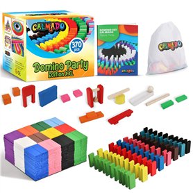 Calmado - 370pcs Pierres Domino/Dominos en Bois Domino Party Edition XXL Ensemble + Sac + Livret + Accessoires