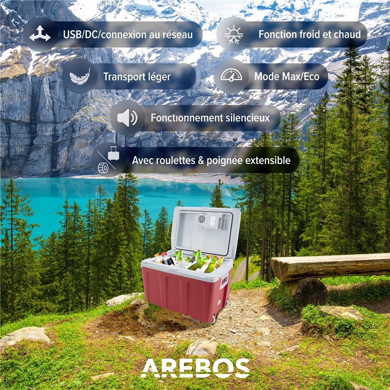 Image secondaire de AREBOS Glacière 40 litres | pour Refroidir & Maintenir au Chaud | Réfrigérateur Mobile | 12/230 V pour Voiture & Prise de Couran