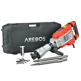 Arebos Marteau de démolition Marteau à percussion 1700W | 60 joules | 1900 coups par minute | Mallette avec roues incluse