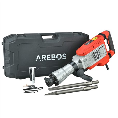 Arebos Marteau de démolition Marteau à percussion 1700W | 60 joules | 1900 coups par minute | Mallette avec roues incluse
