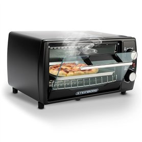 Mini four 1000 W 10 litres Avec plaque de cuisson et grille de cuisson Four à pizza 90-230 °C Minuterie de 60 minutes Plaque ram