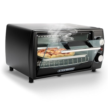 Mini four 1000 W 10 litres Avec plaque de cuisson et grille de cuisson Four à pizza 90-230 °C Minuterie de 60 minutes Plaque ram