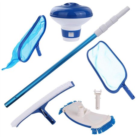 yourGEAR kit de Nettoyage pour Piscine PCS (6 pièces) avec Barre épuisette Brosse aspirateur de Sol doseur Flotteur