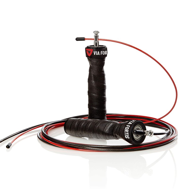 Corde à Sauter de VIA FORTIS | Jump Rope avec Poids et Câble en Acier Réglable | Accessoire Indispensable pour CrossFit, Boxe, M