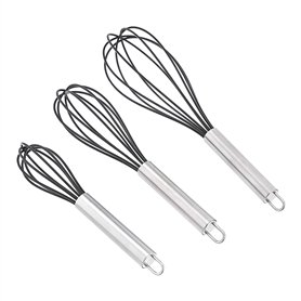 Amazon Basics Ensemble de fouets en acier inoxydable et silicone antiadhésif 20