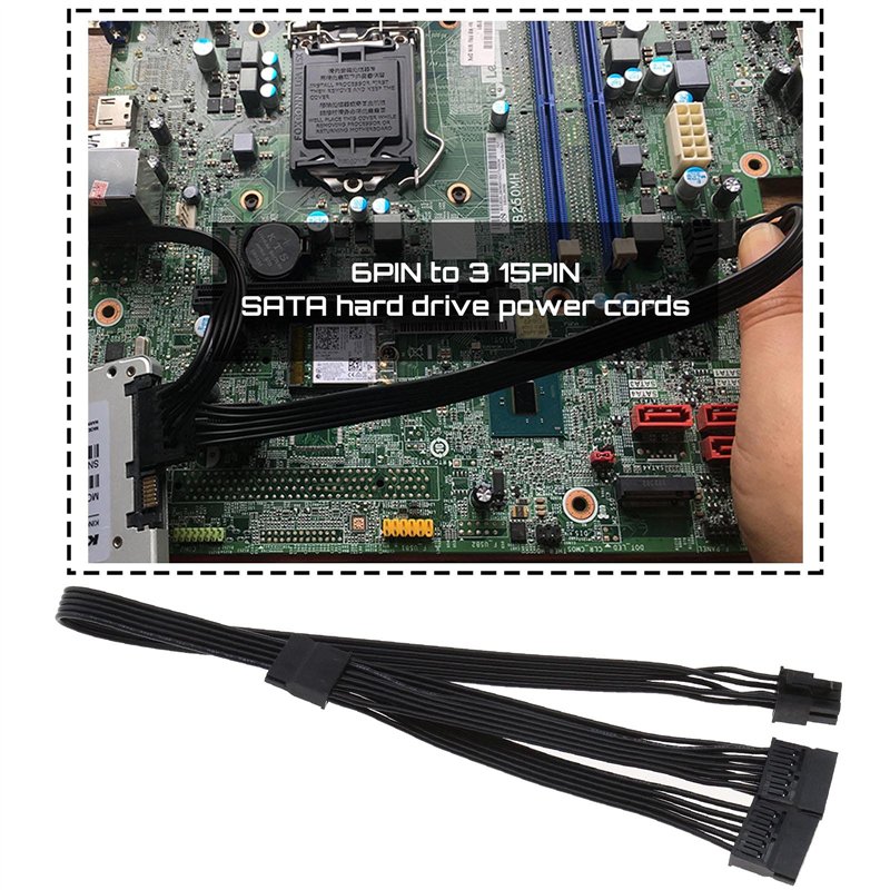 Image secondaire de YINETTECH Adaptateur d'alimentation 6 Broches Mâle à 3X 15 Broches Femelle d'interface Disque Dur SATA Câble 1007 18AWG Compatib