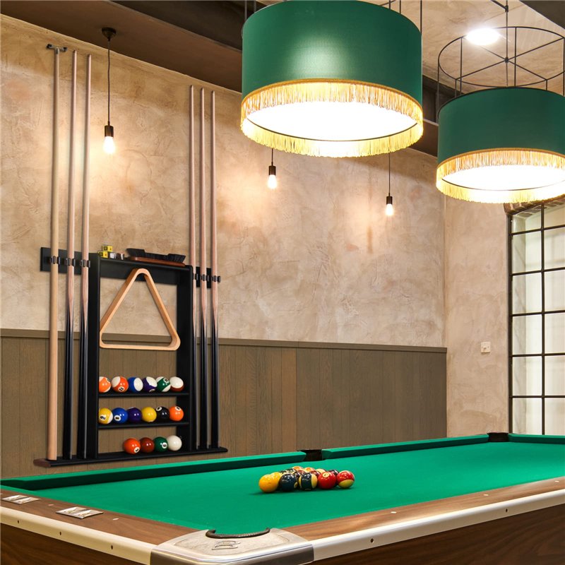 Image secondaire de Support de Queue de Billard, Support Mural de Baton de Billard avec Support de Rangement, Bois Massif, Support de Billard 6 Trou