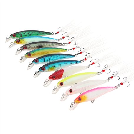 OriGlam Lot de 10 leurres de pêches artificielles en plastique à aspect réaliste pour pêche au bar