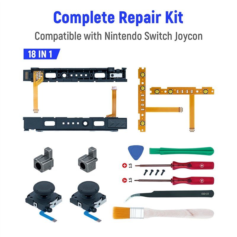 Image secondaire de Mcbazel-18 en 1 Kit de Réparation de Remplacement pour Switch Joy-Con avec Tournevis, Outil d'ouverture, Joysticks Analogiques 3