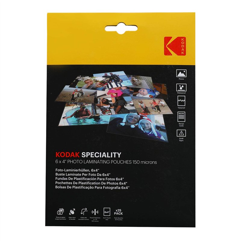 KODAK Photo Laminating KD-LM6X4-PK25C - Pochettes de plastification, Taille 6'' x 4'', 150 Microns, Lot de 25