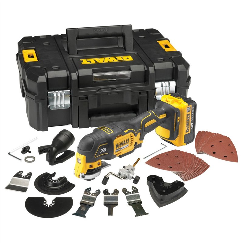 dewalt multi-cutter dewalt dcs355m2 18v 2 x 4.0ah li-ion sans charbons + 32 accessoires coffret t-stak