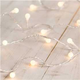 Lights4fun Guirlande Lumineuse Boule à LED Blanc Chaud sur Câble Transparent avec Interrupteur pour Intérieur