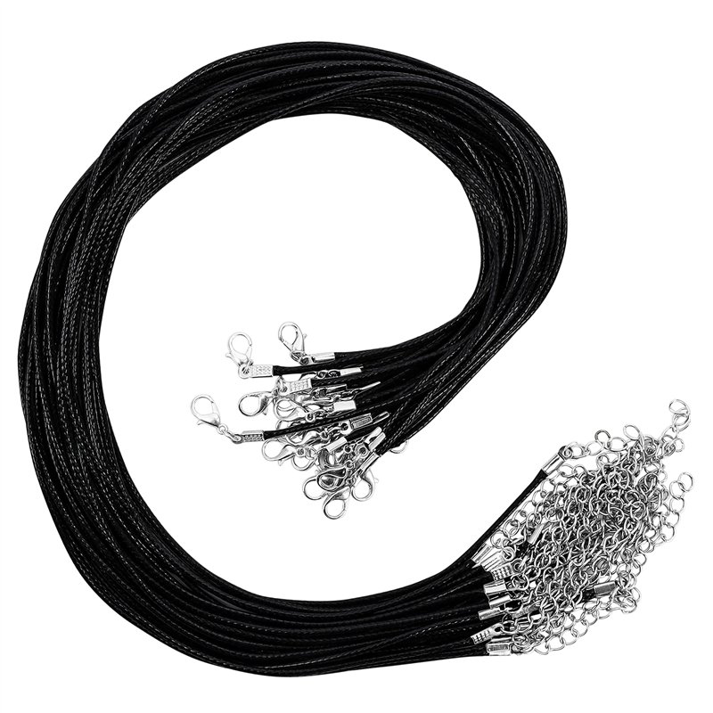 Kurtzy Cordon Collier en Polyester Noir avec Chaîne et Fermoir Mousqueton (Lot de 25) - 42,5 cm - Cordon pour Pendentif, Bracele