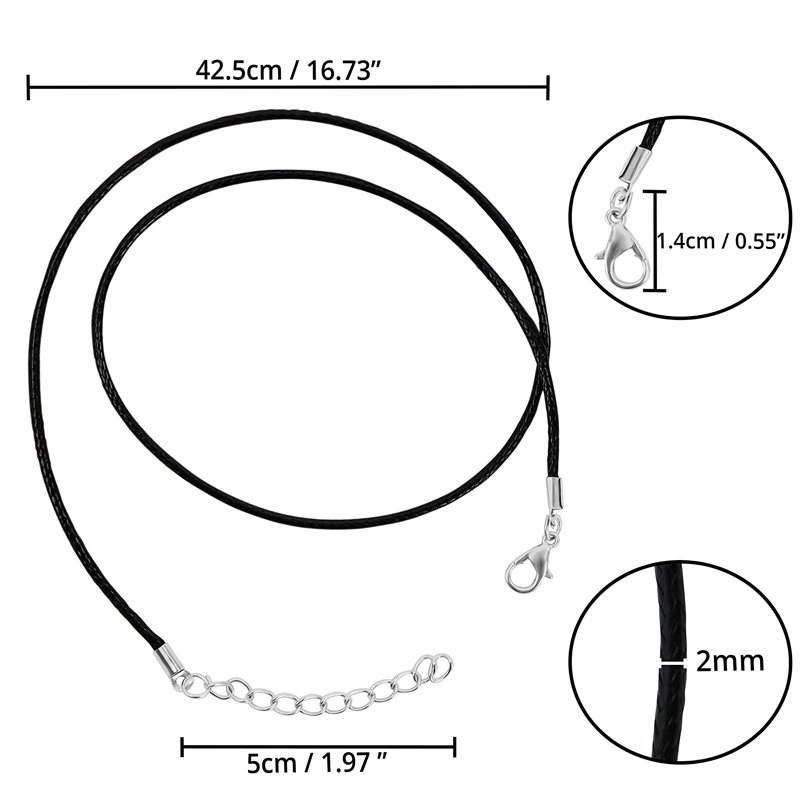 Image secondaire de Kurtzy Cordon Collier en Polyester Noir avec Chaîne et Fermoir Mousqueton (Lot de 25) - 42,5 cm - Cordon pour Pendentif, Bracele