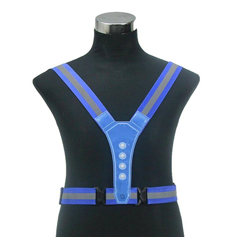 Image secondaire de Ceinture de sécurité Haute visibilité réfléchissante Clignotante pour vélo, Marche, Course à Pied, vélo Bleu Clair foncé