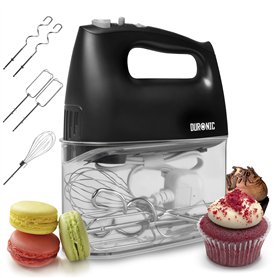 Duronic HM4 BK Batteur à main électrique 400W 5 vitesses avec fonction Turbo Compartiment de rangement 2 batteurs 2 crochets à p