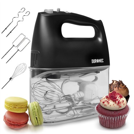 Duronic HM4 BK Batteur à main électrique 400W 5 vitesses avec fonction Turbo Compartiment de rangement 2 batteurs 2 crochets à p