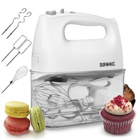 Duronic HM4 WE Batteur à main électrique 400W 5 vitesses avec fonction Turbo Compartiment de rangement 2 batteurs 2 crochets à p