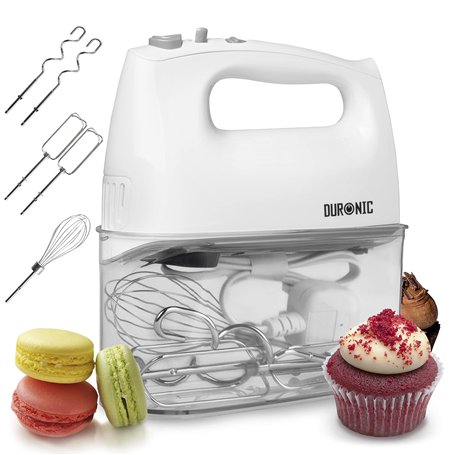 Duronic HM4 WE Batteur à main électrique 400W 5 vitesses avec fonction Turbo Compartiment de rangement 2 batteurs 2 crochets à p