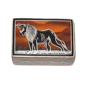 africain Lion Motif Boîte à bijoux Bijoux en Pierre 7.5 cm Commerce équitable