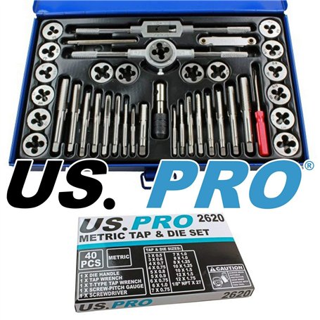 US PRO Whitworth B2640 Lot de 23 tarauds et filières Bleu