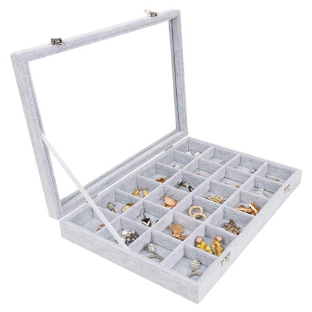 BELLE VOUS Boite a Bijoux Femme - Boîte à Bijoux Femme en Velours avec 24 Sections et Couvercle - Organisateur Modulable pour Ra