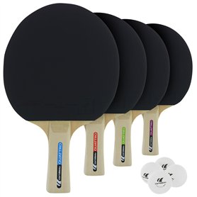 Cornilleau Set de 4 Raquettes de Ping-Pong et 4 Balles pour Table de Ping Pong - Vitesse Modérée