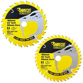 2 lames de scie circulaire SCCSFK165CR SabreCut 165 mm 24T et 40T x 20 mm compatibles avec Dewalt Bosch Makita et bien d'autres