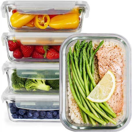 GOOD FOR YOU Boîtes-repas en verre [lot de 5] - récipients avec fermeture à clic - conteneurs de nourriture étanches - boîtes de