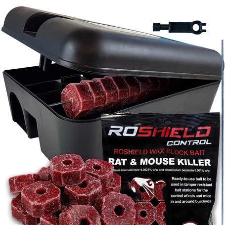 Roshield Boîte d'appâts inviolables pour rongeurs et raticides en Blocs de Cire - Kit de sécurité pour Le Traitement des Jardins